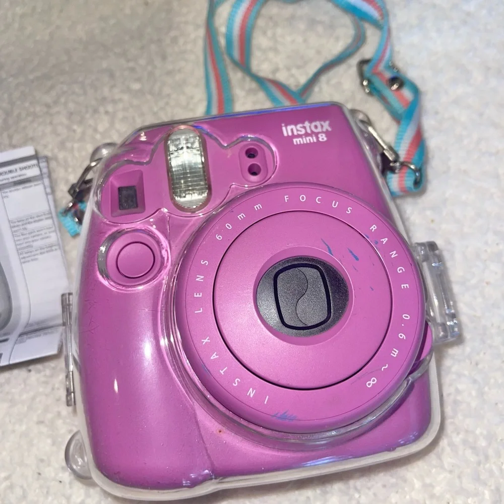 Clear Fuji Instax Mini 8 clear protective camera case with strap